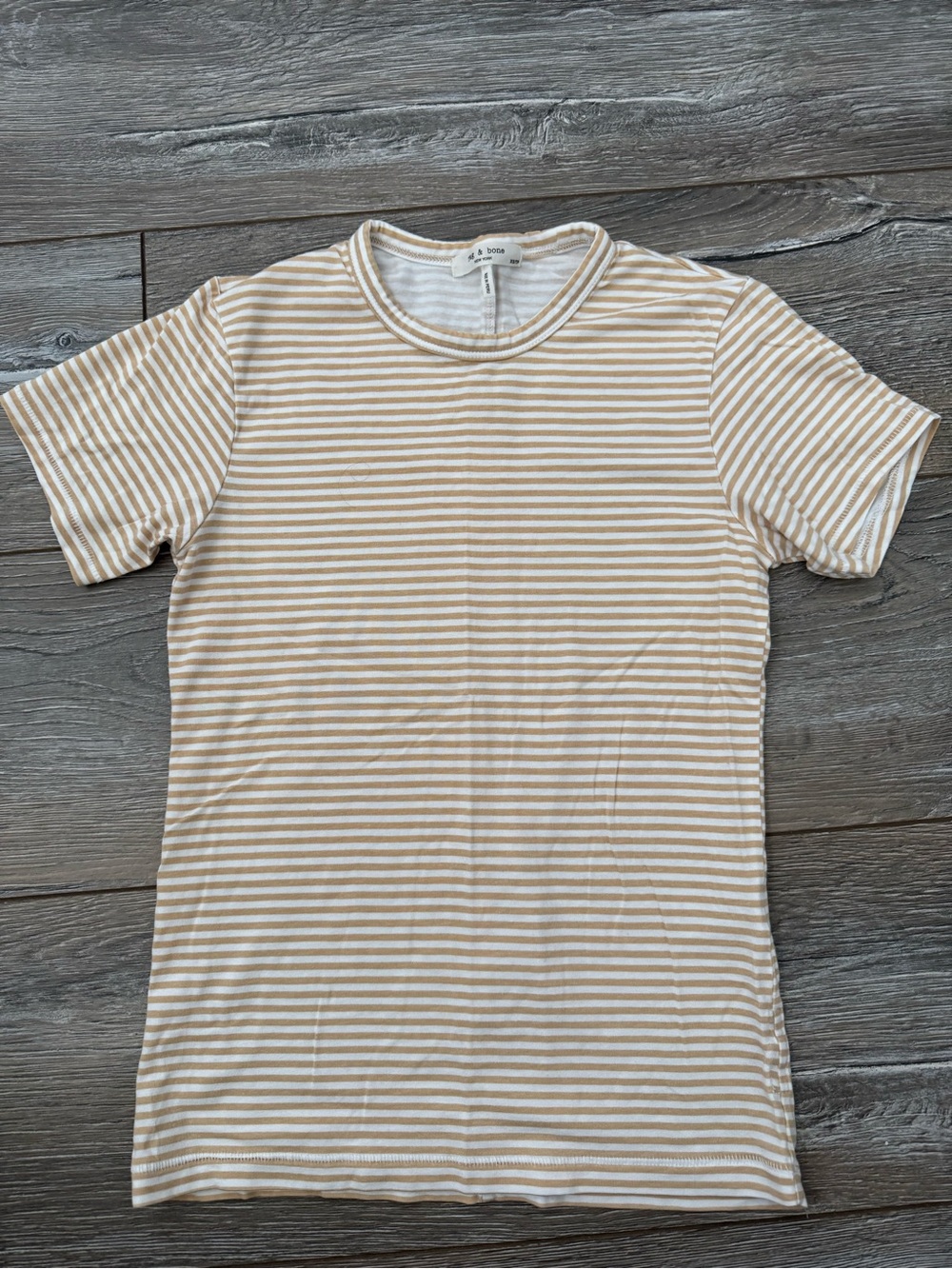 rag & bone Beige and White Striped Short-Sleeve Crewneck Tee